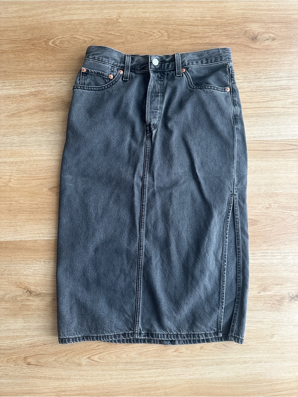 Levi's Women’s Black Denim Midi Side Slit Skirt - Size 27